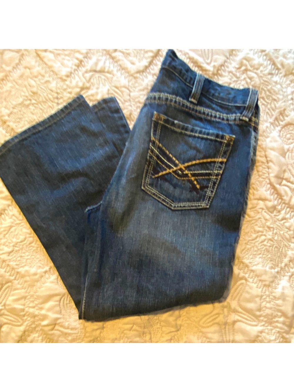 Ariat Men's Dark Blue Straight Jeans with Contrast Stitching